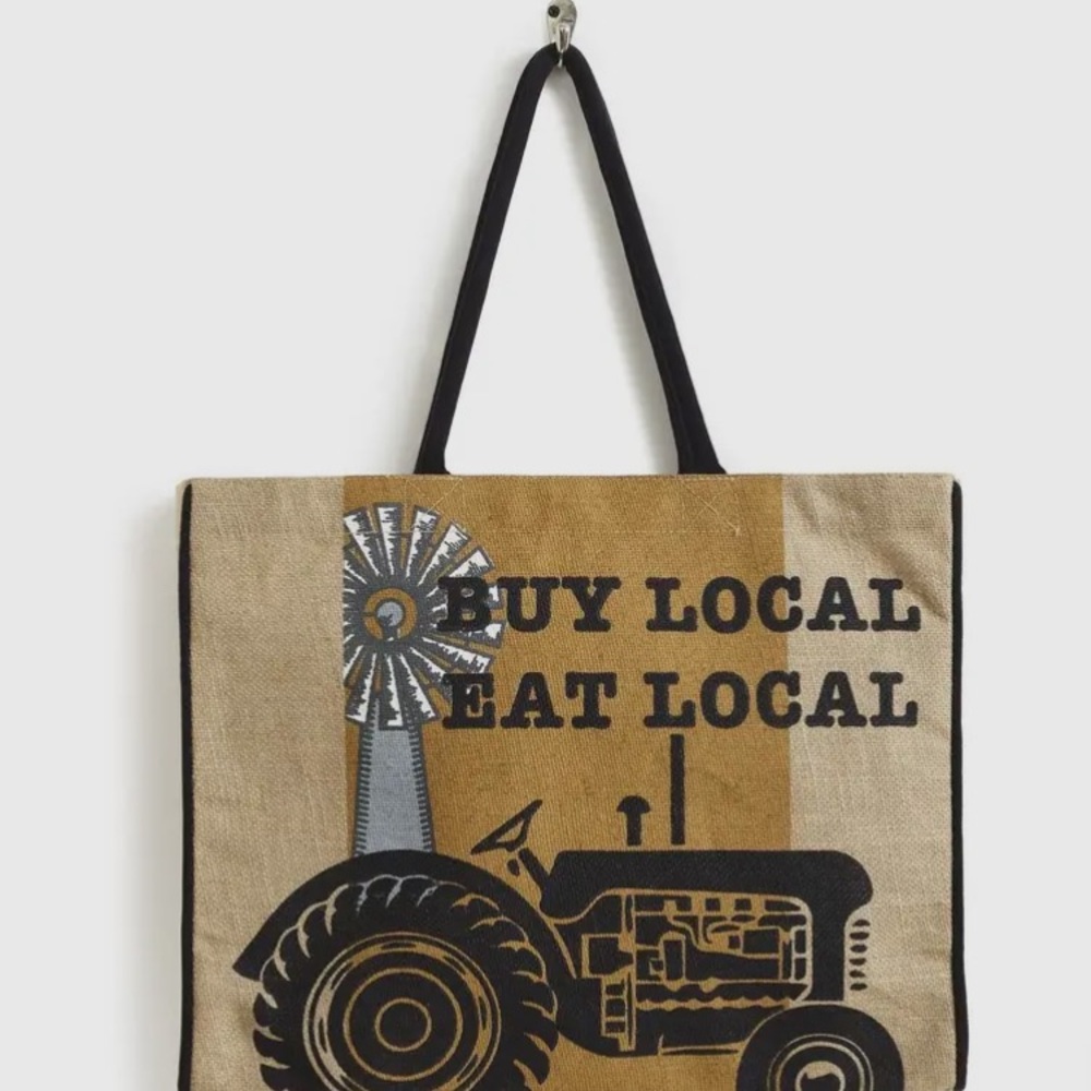 🚨LAST ONE🚨Burlap Tractor Buy Local Eat Local Lined Tote